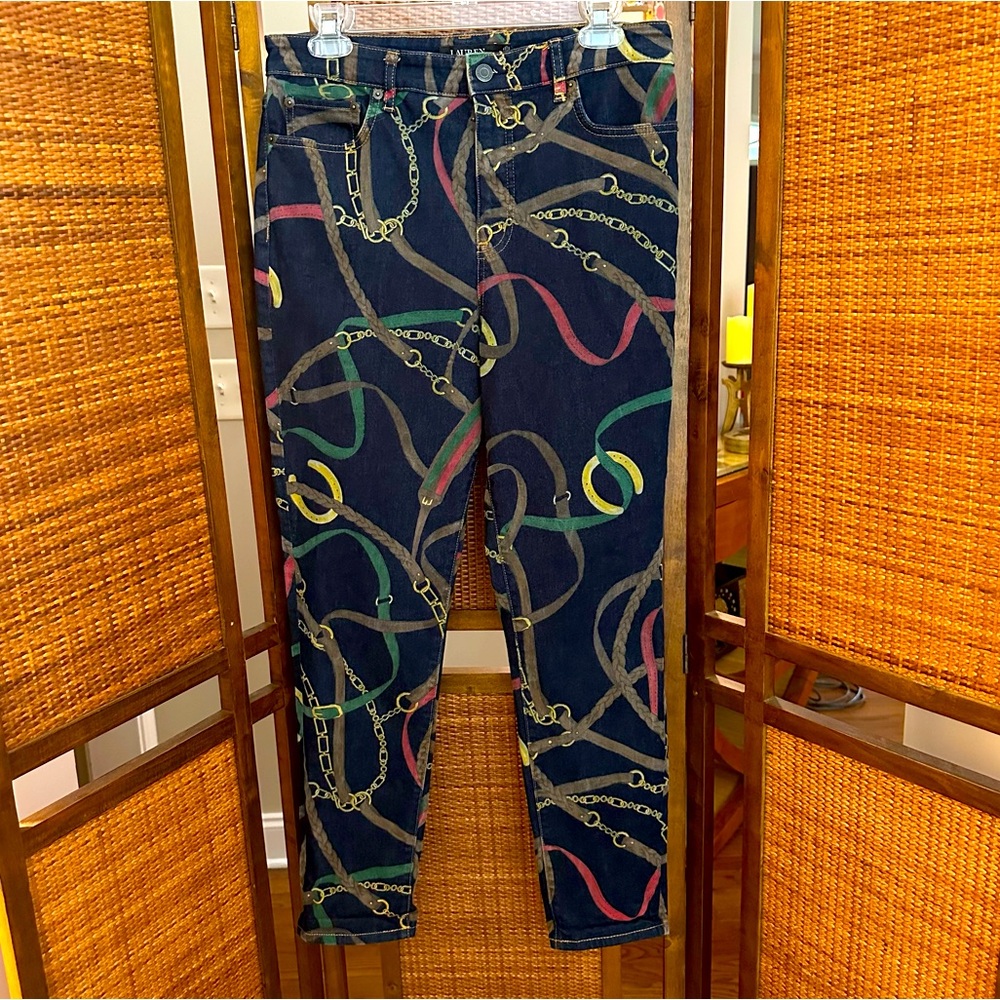 Lauren Ralph Lauren Equestrian Bridle Print Skinny Jeans size 10